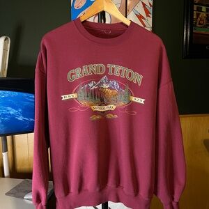 Vintage 1997 Grand Teton National Park Maroon Pullover Crewneck Sweatshirt
